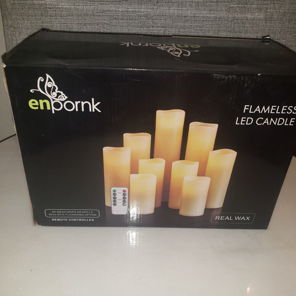 Enpork Flameless Pillar Candle Led Candles Remote Set of 9 New in Box